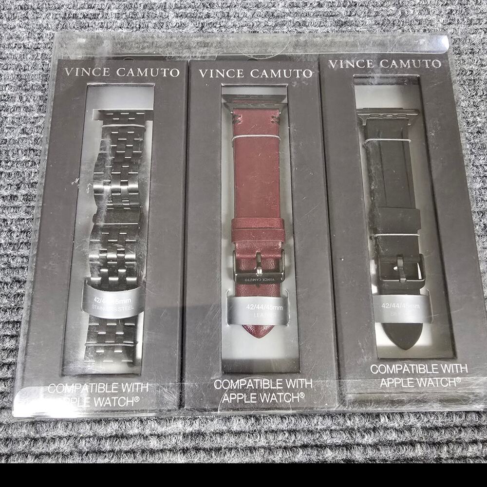 Vince Camuto Apple Watch Band 3 Pack 42 44 45mm Leather Silicone Steel NIB